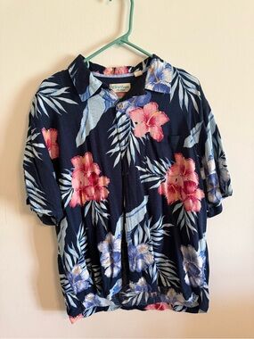 Caribbean Navy Hawaiian Shirt with Pink & Light Blue Floral Print
